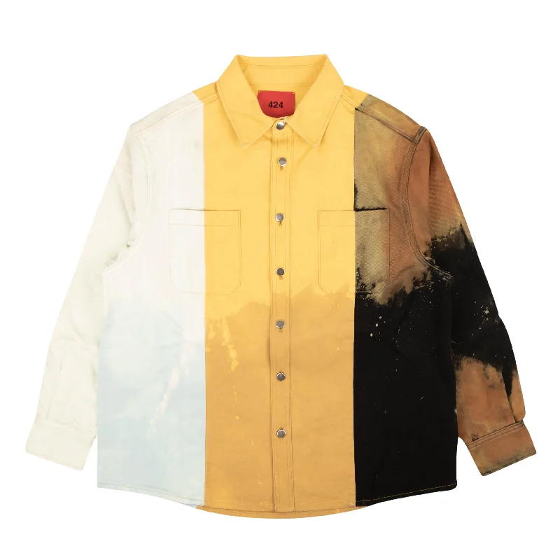 men's tailored shirts -424 On Fairfax Oversized Color Block Denim Shirt - Yellow/Brown