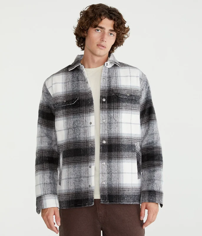 men's printed button-up shirts -Aeropostale Brushed Plaid Flannel Shacket