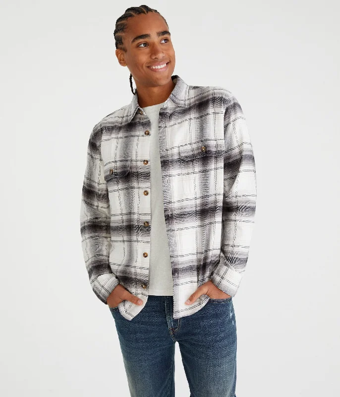 men's formal work shirts -Aeropostale Long Sleeve Plaid Flannel Overshirt