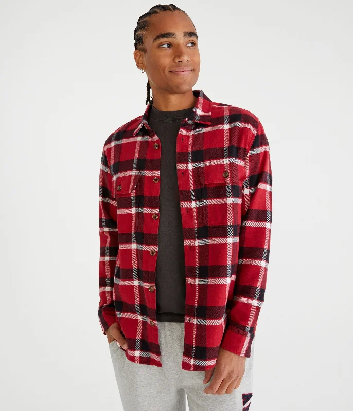 premium shirts for men -Aeropostale Long Sleeve Plaid Flannel Overshirt