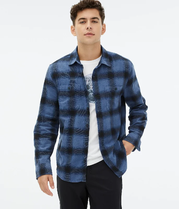 men's modern fit shirts -Aeropostale Men's Long Sleeve Relaxed Plaid Flannel Button-Down Shirt