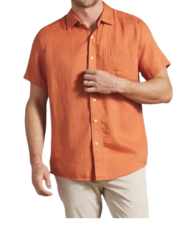 men's casual slim-fit shirts -Amalfi Textured Hemp Linen Shirt In Arabesque(Burnt Orange)