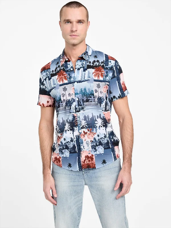 men's easy-care button-down shirts -Andrew Collage Print Shirt