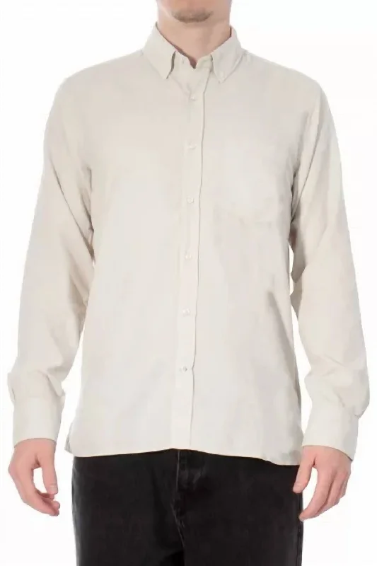 men's fitted shirts -Arsene Tencel Corduroy Shirt In Stone