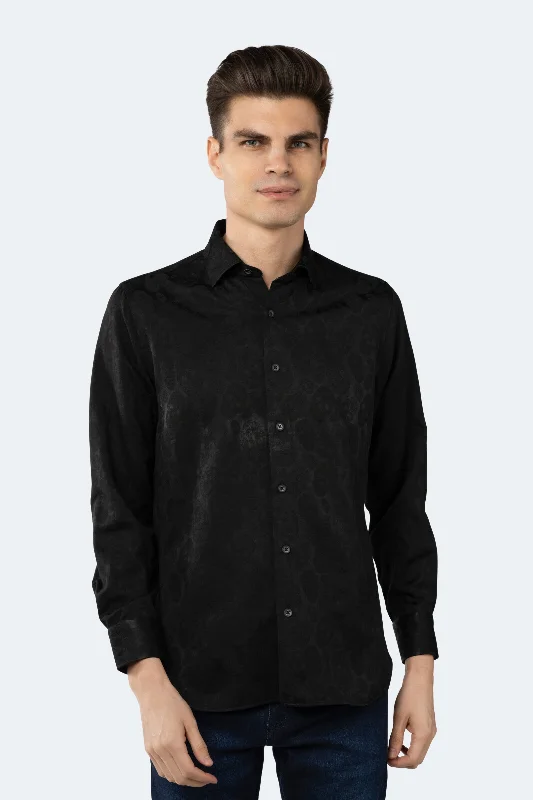 men's workout shirts -Black on Black Jacquard Skulls Shirt