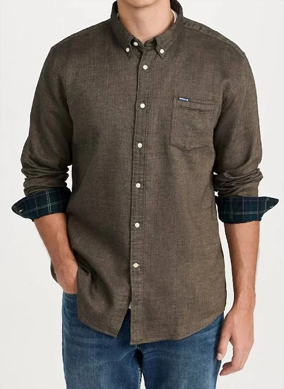 men's casual fit shirts -Buckley Tailored Herringbone Shirt In Stone