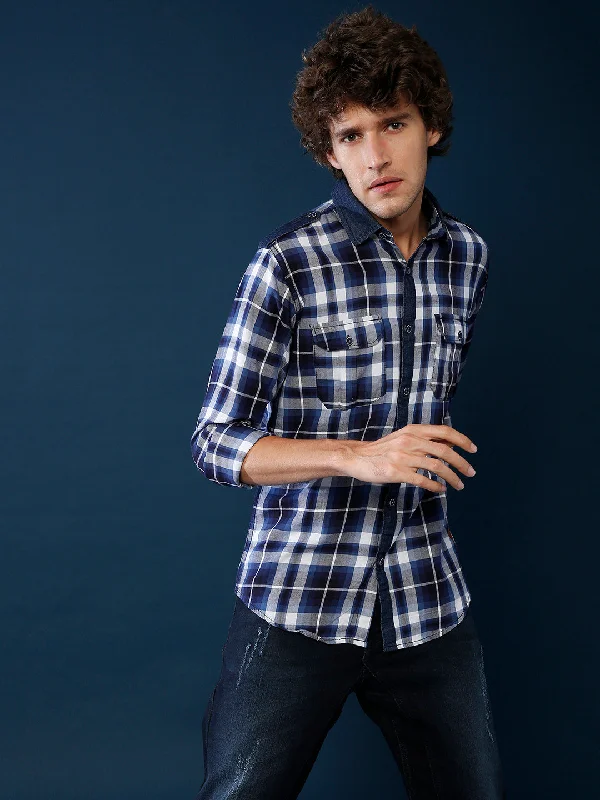 men's comfortable plaid shirts -Campus Sutra Men Full Sleeve Checkered Casual Shirt