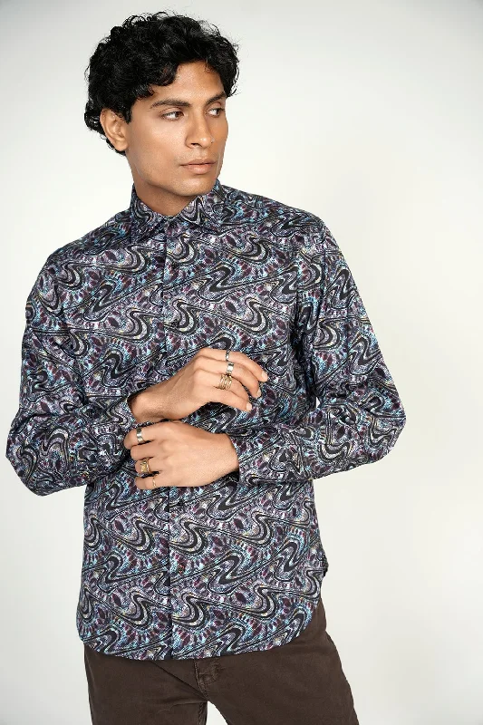 men's comfortable formal shirts -Colorful Black Swirl Shirt Signature Collection