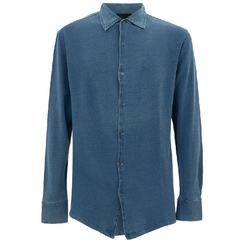 men's premium casual shirts -Corneliani blue Cotton Men's Shirt