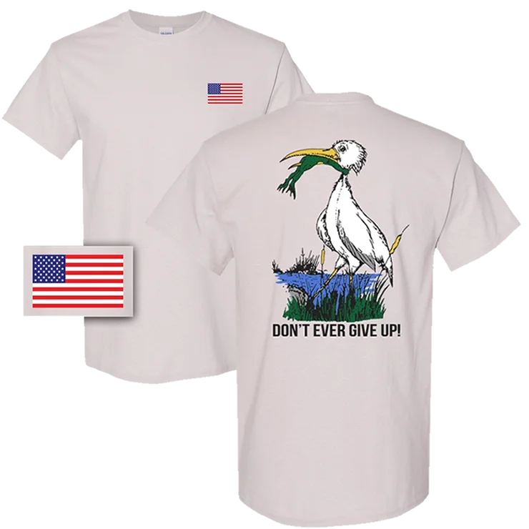 men's summer cotton tees -DON'T EVER GIVE UP! Frog and Stork T-shirt