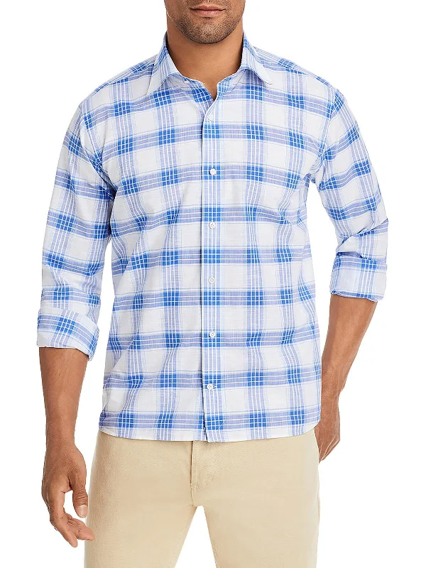 men's comfy casual shirts -Duke Mens Plaid Twill Button-Down Shirt