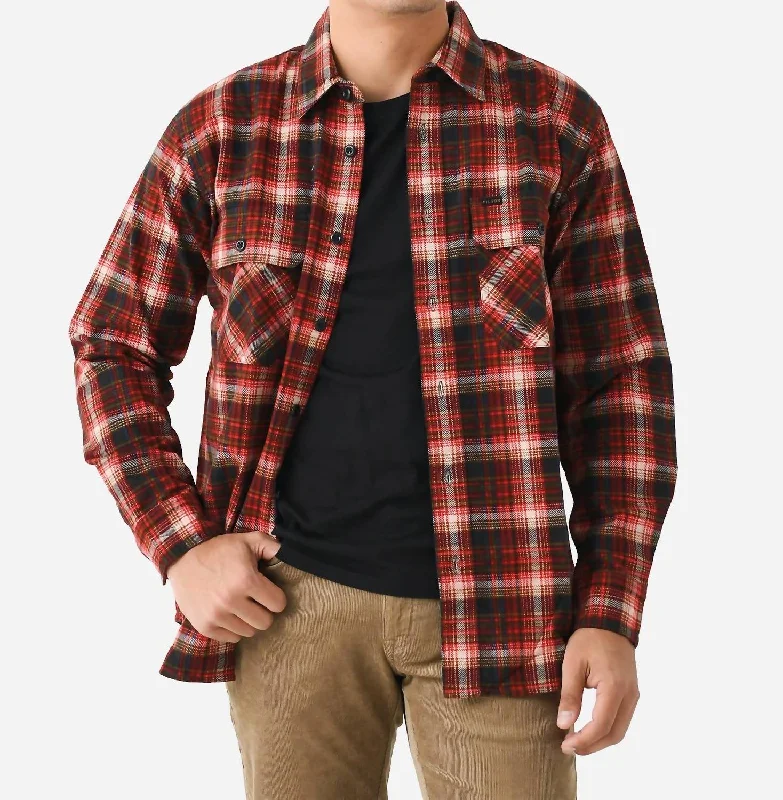 men's cotton-polyester blend shirts -Field Flannel Shirt In Faded Black/bronze/multi Plaid