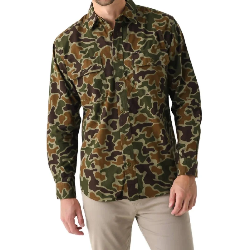 men's long-sleeve shirts -Field Flannel Shirt In Frog Camo