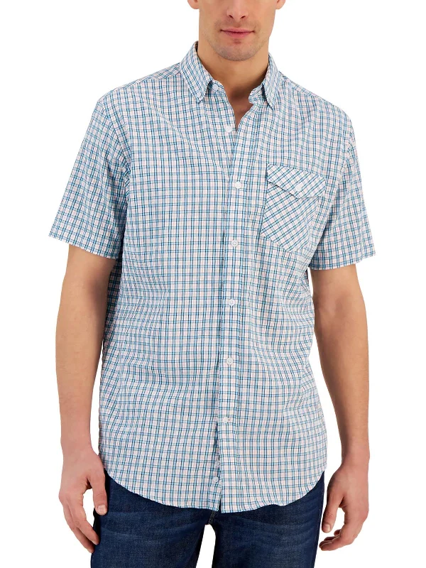 men's fitted shirts -Flamingo Mens Plaid Woven Button-Down Shirt