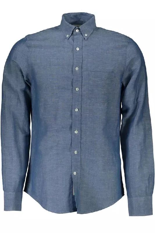 men's short-sleeve shirts -Gant Elegant Long Sleeve Linen-Blend Men's Shirt