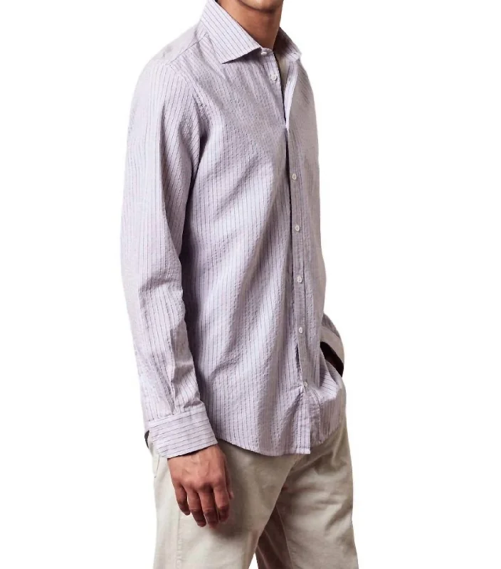 men's lightweight dress shirts -Genova Shirt In Calce Purple Stripe