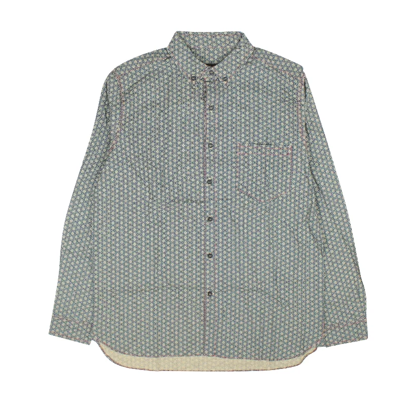 striped shirts for men -Green Geometric Button Down Shirt