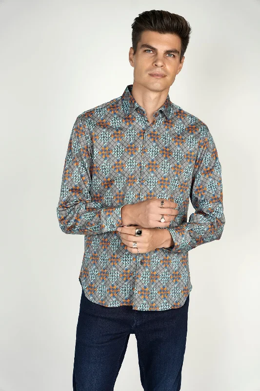 men's polo-style shirts -Grey Teal Shirt Signature Collection