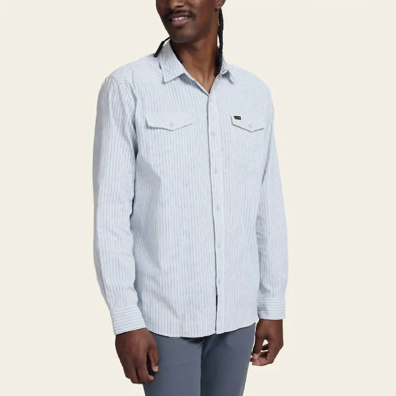 stylish button-up shirts for men -H Bar B Tech Longsleeve Shirt In Gambler Stripe: White