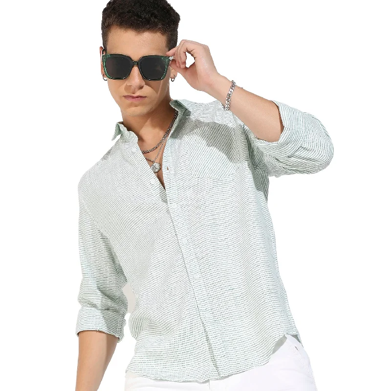 trendy long-sleeve shirts for men -Horizontal Chalk Striped Shirt