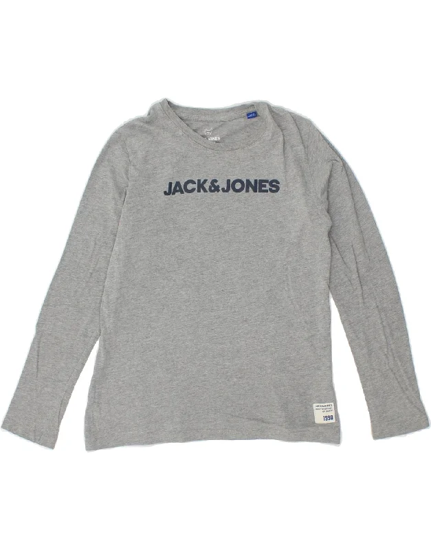 colorful t-shirts for men -JACK & JONES Boys Graphic Top Long Sleeve 11-12 Years Grey Cotton