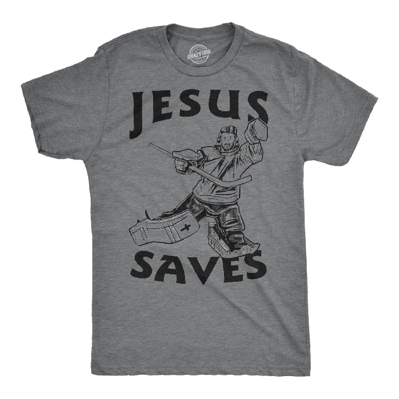 men's summer t-shirts with prints -Jesus Saves Hockey Men's T Shirt