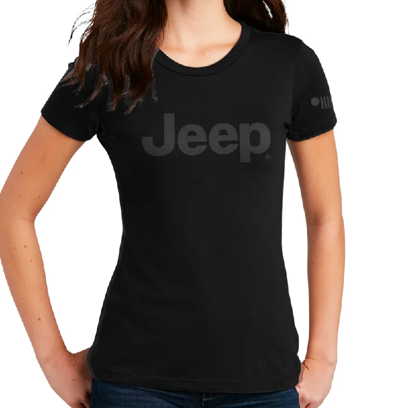 men's bold graphic tees -Ladies Jeep® Text Blackout T-Shirt - Black