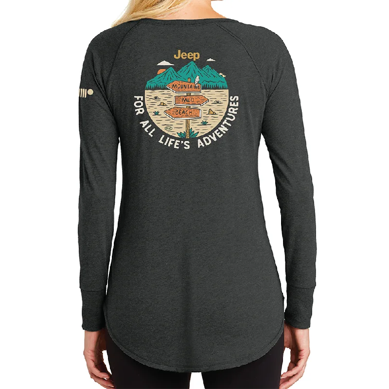 men's fashion t-shirts -Ladies Jeep® For All Life's Adventures Long Sleeve Tunic T-shirt - Heather Black