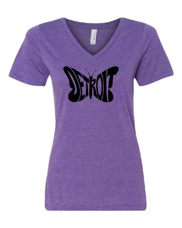 eco-friendly t-shirts for men -Ladies Relaxed V-neck Detroit Butterfly T-shirt - Triblend Orchid