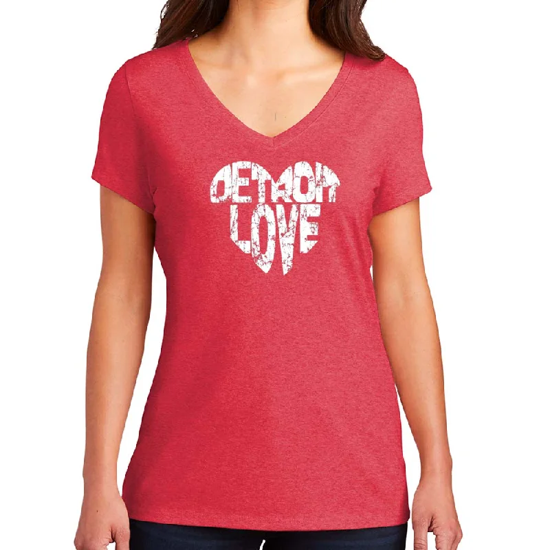 men's round neck t-shirts -Ladies Relaxed V-neck Detroit Love T-shirt - Triblend Red