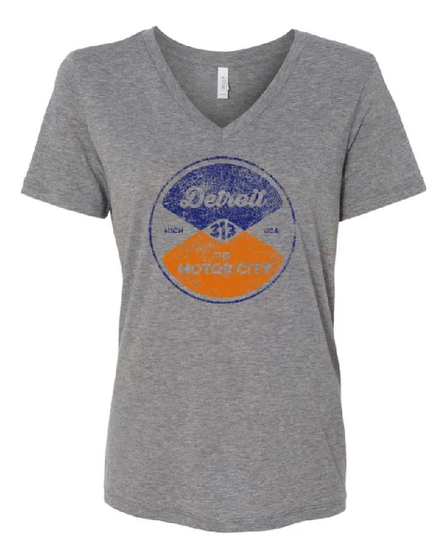 plain t-shirts for men -Ladies Relaxed V-neck Detroit Reel T-shirt - Triblend Grey