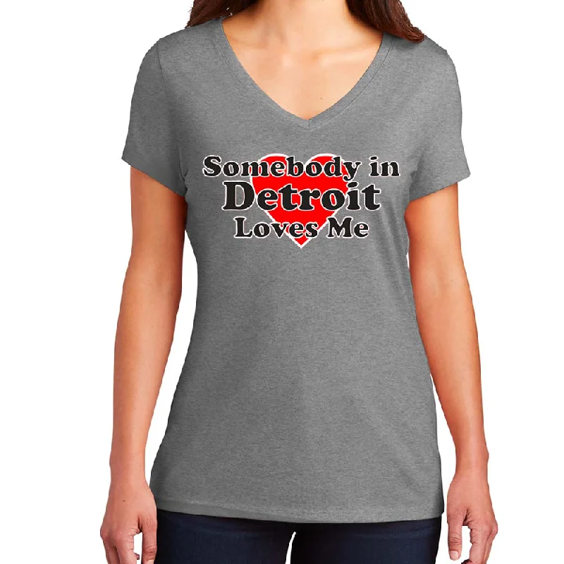 basic t-shirts for men -Ladies Relaxed V-neck Somebody in Detroit Loves Me T-shirt - Triblend Grey