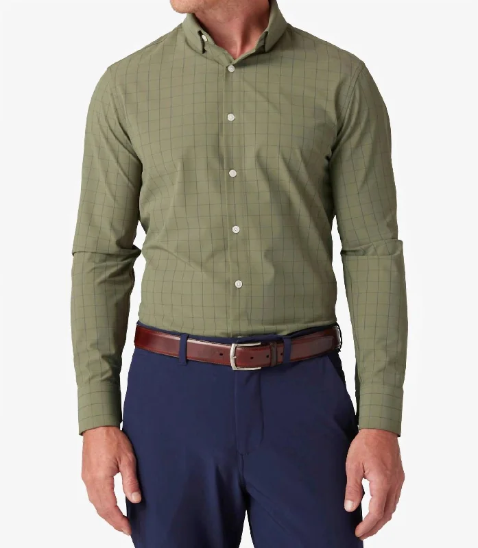 men's button-up shirts with patterns -Leeward Dress Shirt In Sage Lexington Plaid