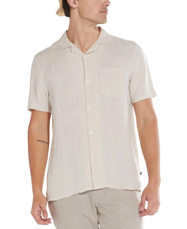 men's pocket shirts -Lodi Striped Linen Shirt In Ecru