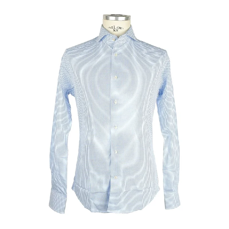 men's modern fit button-up shirts -Made in Italy Elegant  & blue Checked Milano Men's Shirt