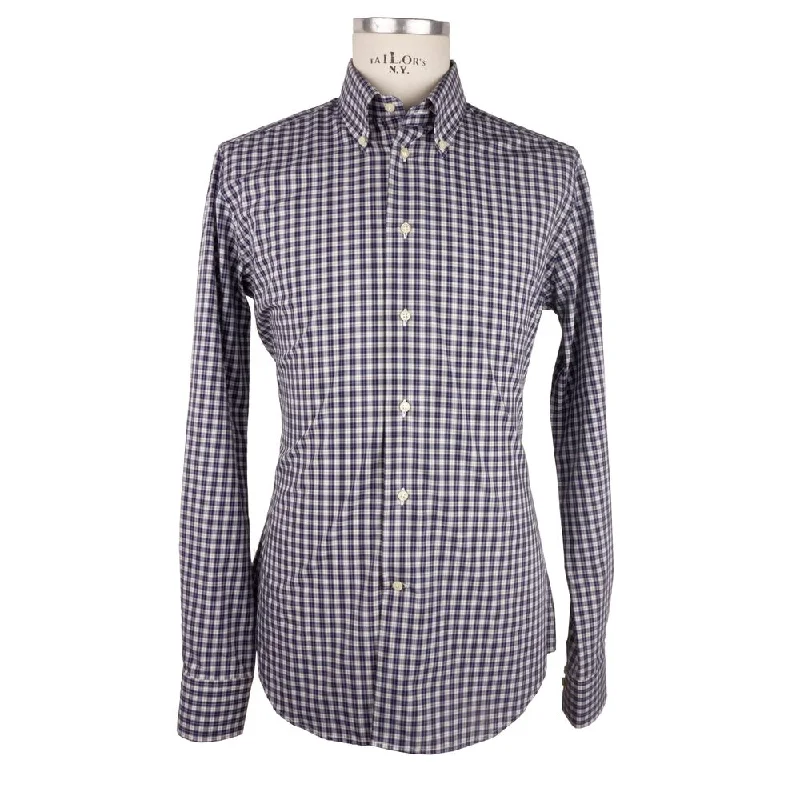 men's breathable cotton shirts -Made in Italy Elegant Milano Square-Patterned Cotton Men's Shirt