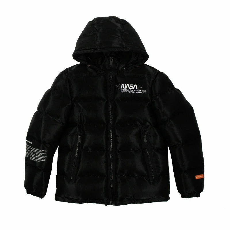 men's workout shirts -Men's Black Down NASA Puffer Coat