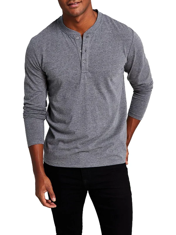 men's casual slim-fit shirts -Mens Classic Fit Long Sleeve Henley Shirt