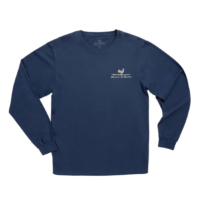 men's printed t-shirts -Men's Coastal Country Line Long Sleeve Tee Shirt In Navy