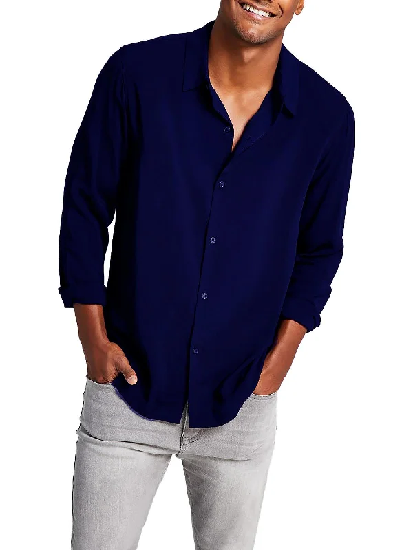 men's performance shirts -Mens Collared Long Sleeve Button-Down Shirt