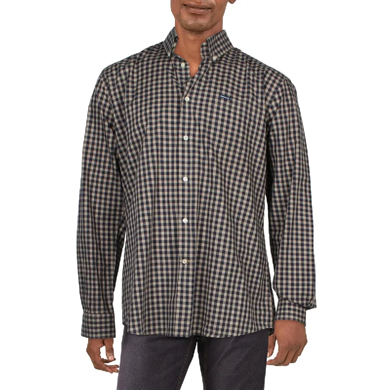 men's workout shirts -Mens Cotton Checkered Button-Down Shirt