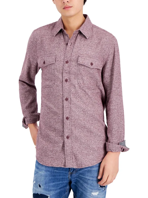 men's performance shirts -Mens Cotton Collared Button-Down Shirt