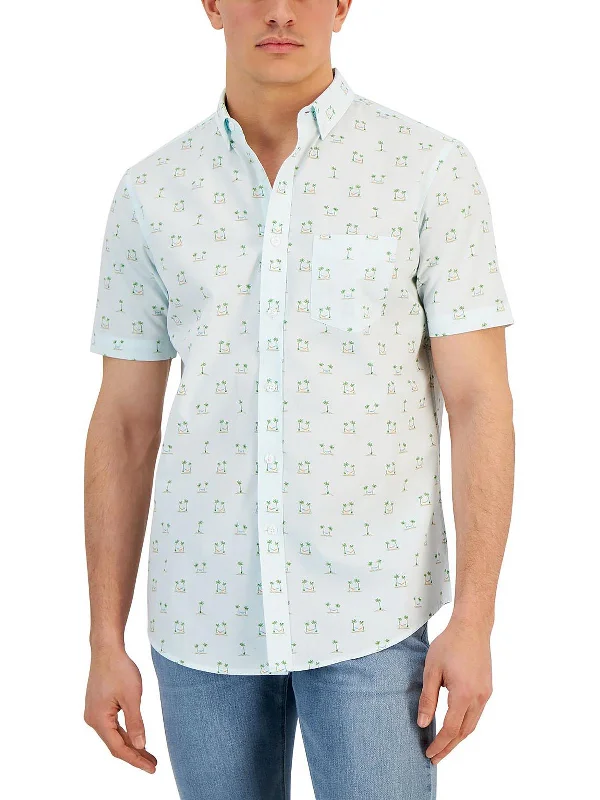 men's holiday-themed shirts -Mens Cotton Printed Button-Down Shirt