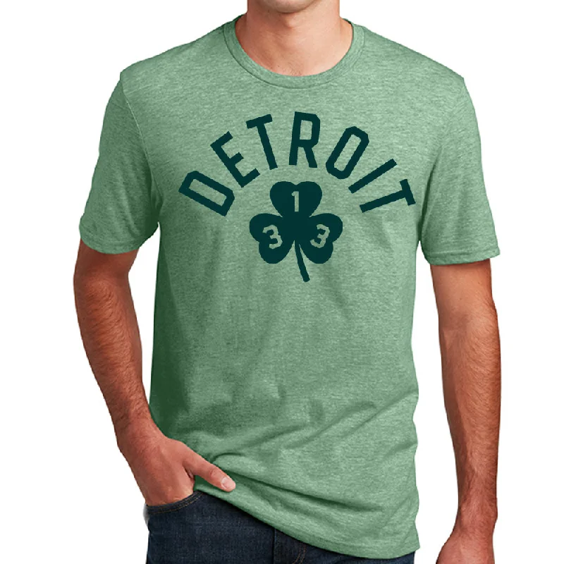 eco-conscious t-shirts for men -Mens Detroit 313 Shamrock St. Patrick's Day T-shirt (Heather Sage Green)