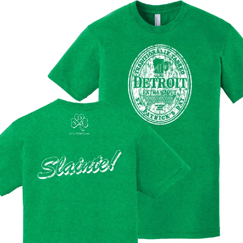 men's cotton blend t-shirts -Mens Detroit Extra Stout St. Patrick's Day T-shirt (Heather Kelly Green)