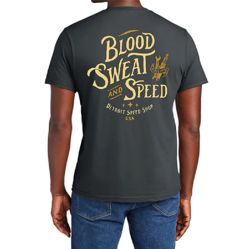 men's vintage t-shirts -Mens Detroit Speed Shop Blood Sweat & Speed T-shirt - Charcoal