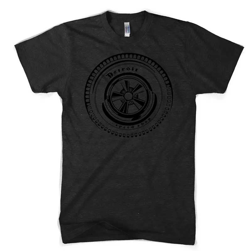 men's summer t-shirts with prints -Mens Detroit Speed Shop Slick T-Shirt (Heather Black)