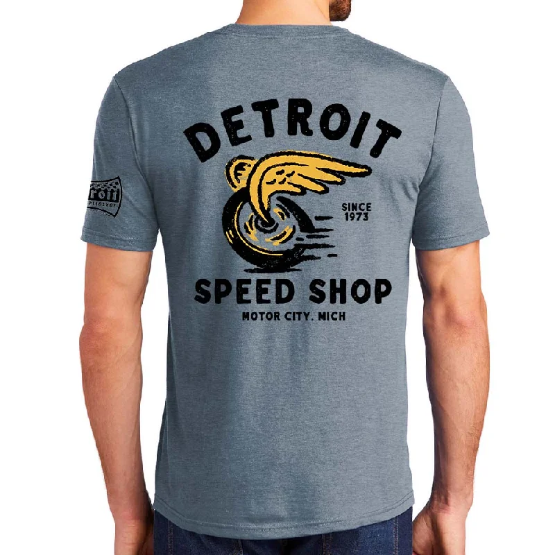 cotton t-shirts for men -Mens Detroit Speed Shop Vamoose T-shirt - Flint Blue Triblend