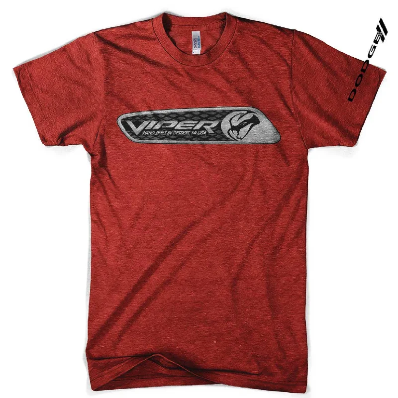 trendy printed t-shirts -Mens Dodge Viper Dash Plaque T-shirt (Heather Red)