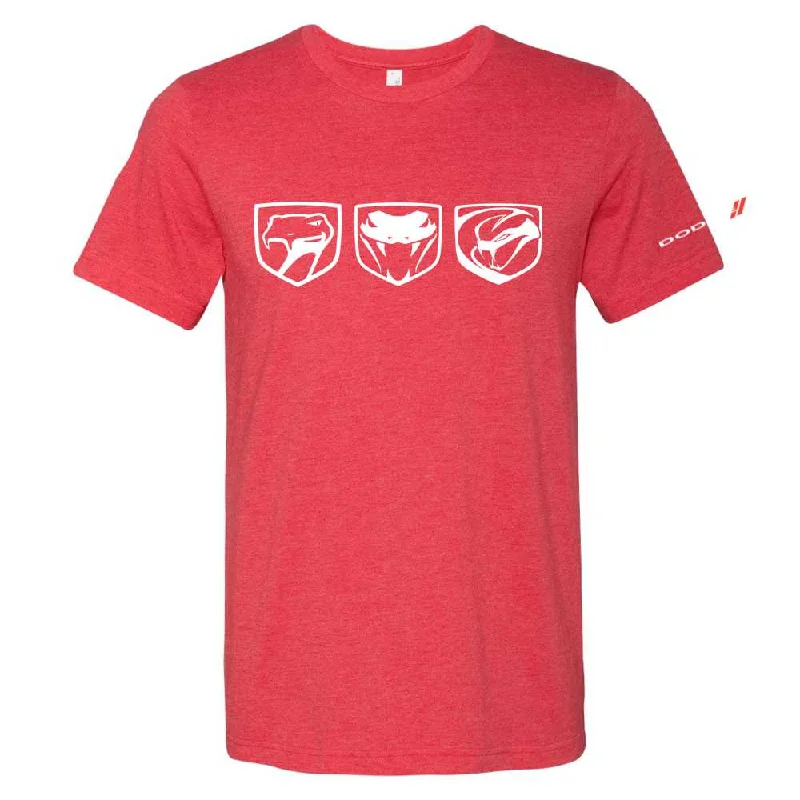 men's summer graphic tees -Mens Dodge Viper Tri-Logo T-shirt (Heather Red)